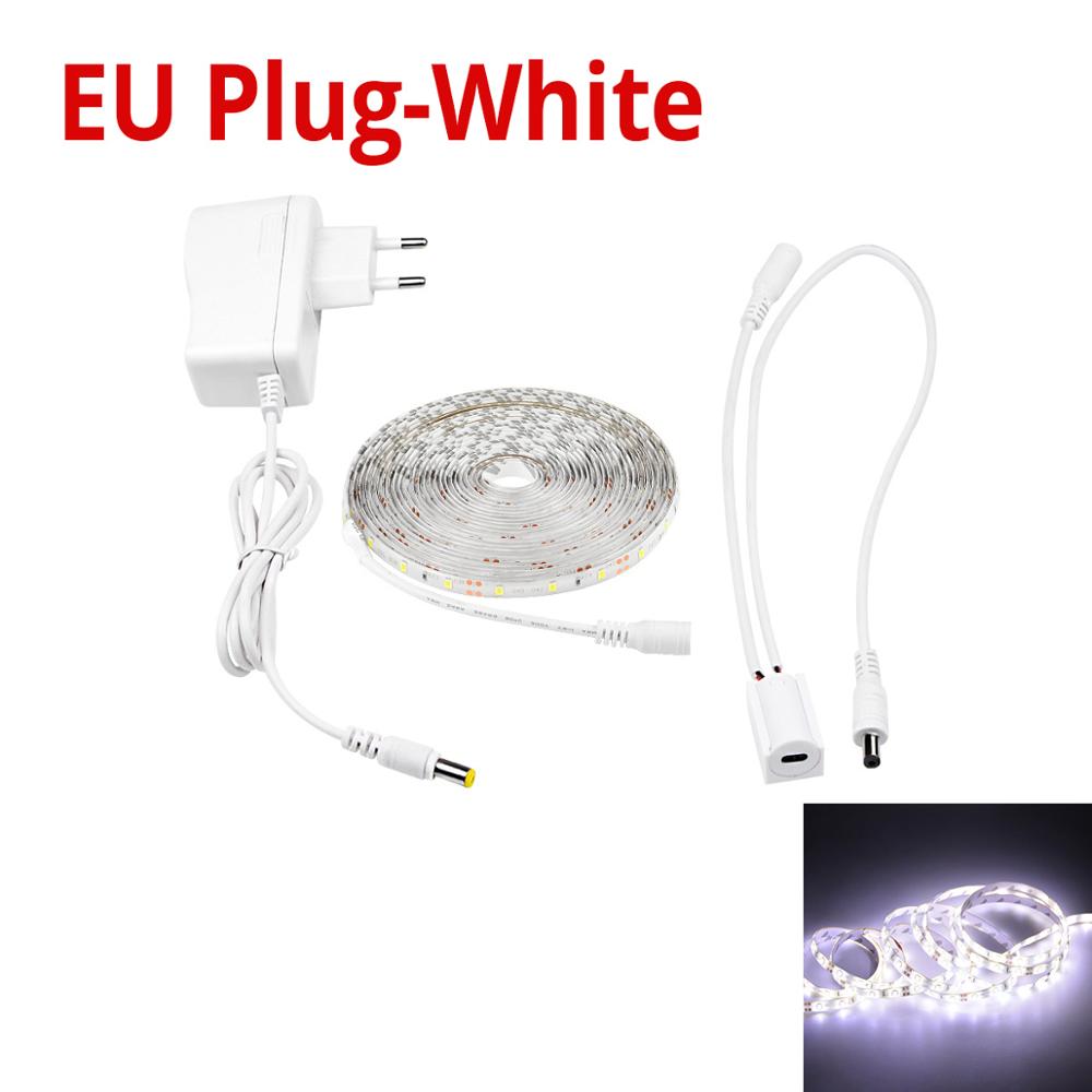 Sensor de barrido manual tiras LED 12V impermeable 1M 2M 3M 4M 5M Sensor de movimiento luces de noche DIY armario lámpara de cocina: White-EU Plug / 5 m