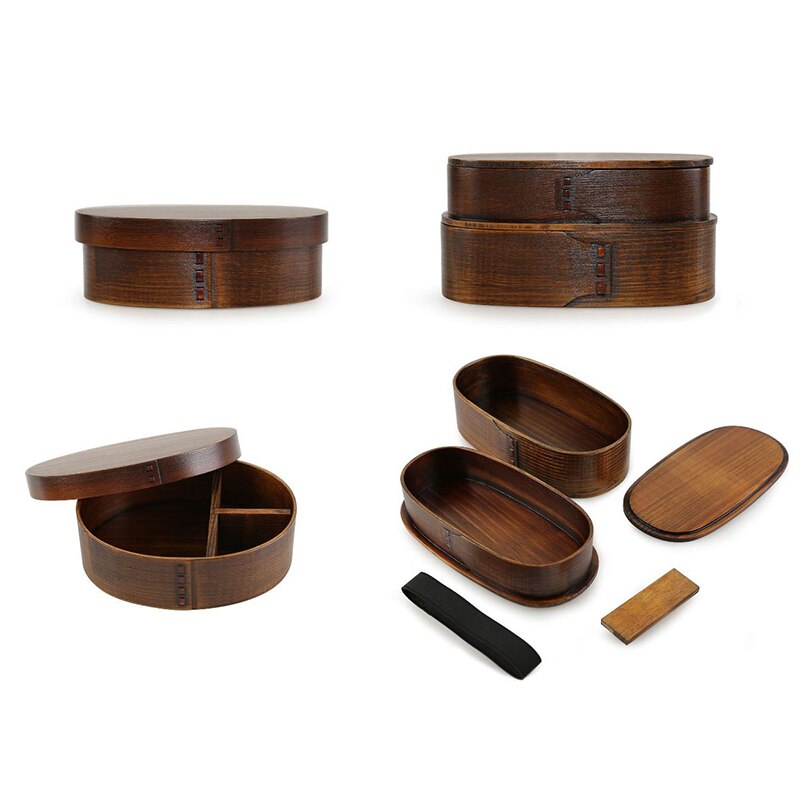 Unibird Wooden Lunch Box Bento Box with Internal Separator Japan Style Food Container for Kids Adults Camping