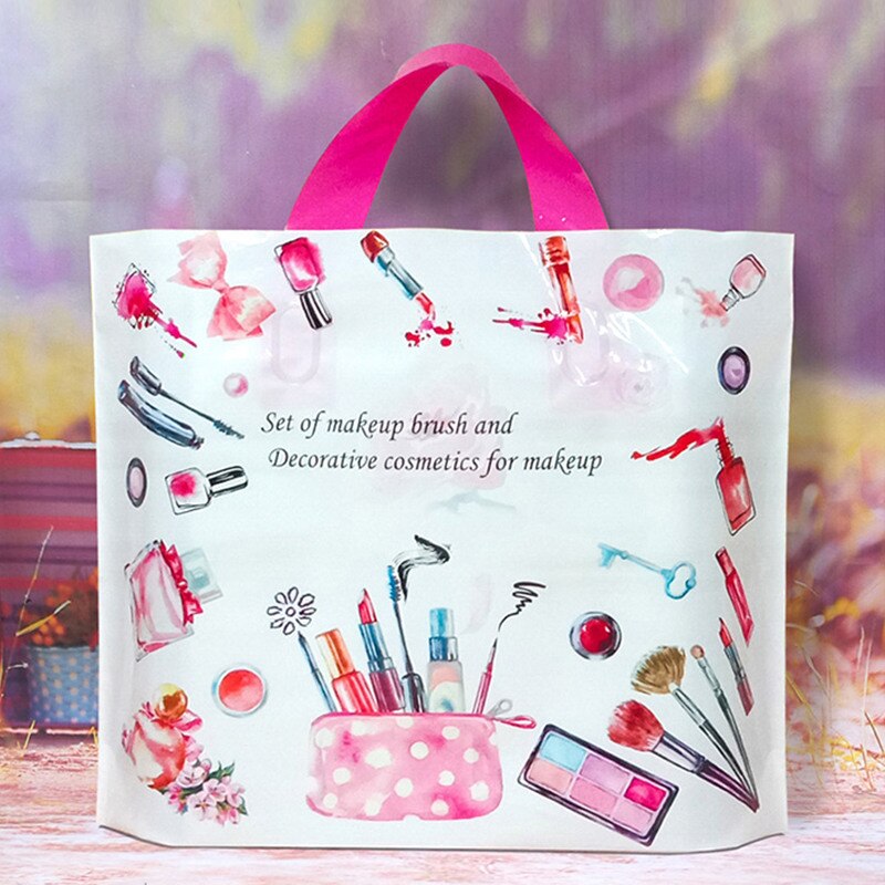 10 Stks/partij Mode Draagtas Dikke Grote Plastic Boodschappentassen Dikke Boutique Kleding Verpakking Plastic Tas Met Handvat: Fashion cosmetics