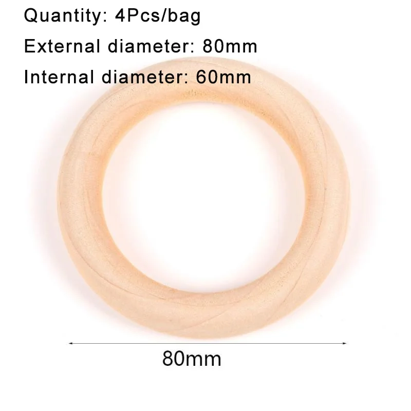 15-100mm feine naturholzringe, hölzerner beißRing für babys, kreis, diy-schmuckherstellung aus holz, ringspielzeug, anhänger, bastelaccessoires: 80mm 2 stück