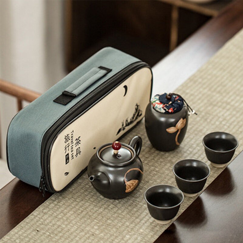 Service à thé Kungfu en céramique, Portable, d'affaires, service à thé chinois, théière, tasse de thé, canettes: x