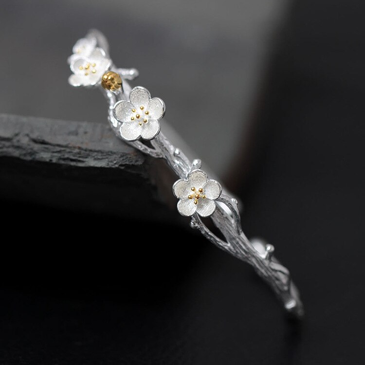 925 Sterling Silver Bracelets Bangles For Women Femme Plum Blossom Bracelet Bangle Female Artistic Flower Jewelry