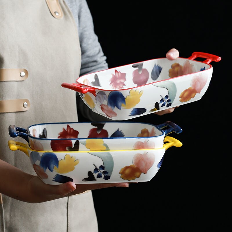 Vajilla de cerámica para horno microondas, juego de vajilla occidental de porcelana para cocina, cuenco de arroz al horno y queso al horno