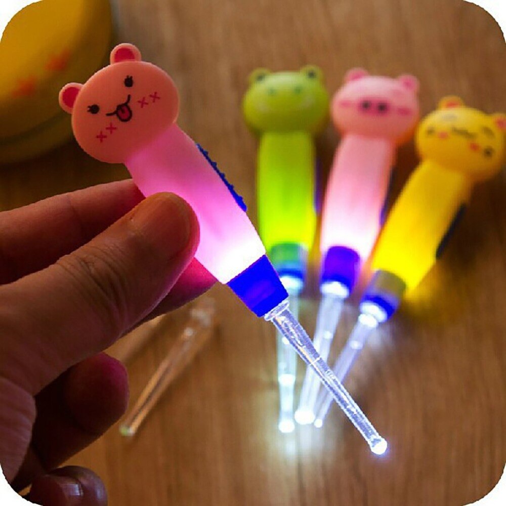 Ear Spoon Cleaning with LED Lighting Cute Cartoon Animal Detachable Earwax Remover Tool Safety Cleaner Spoon for Kids peel ears