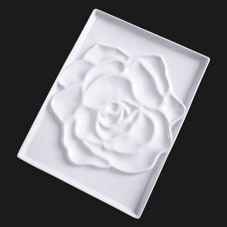 Paleta de acuarelas de artista de cerámica, paleta de cerámica Gouache en forma de rosa, hueso, China, suministros de pintura en forma de flor: Rectangular Rose