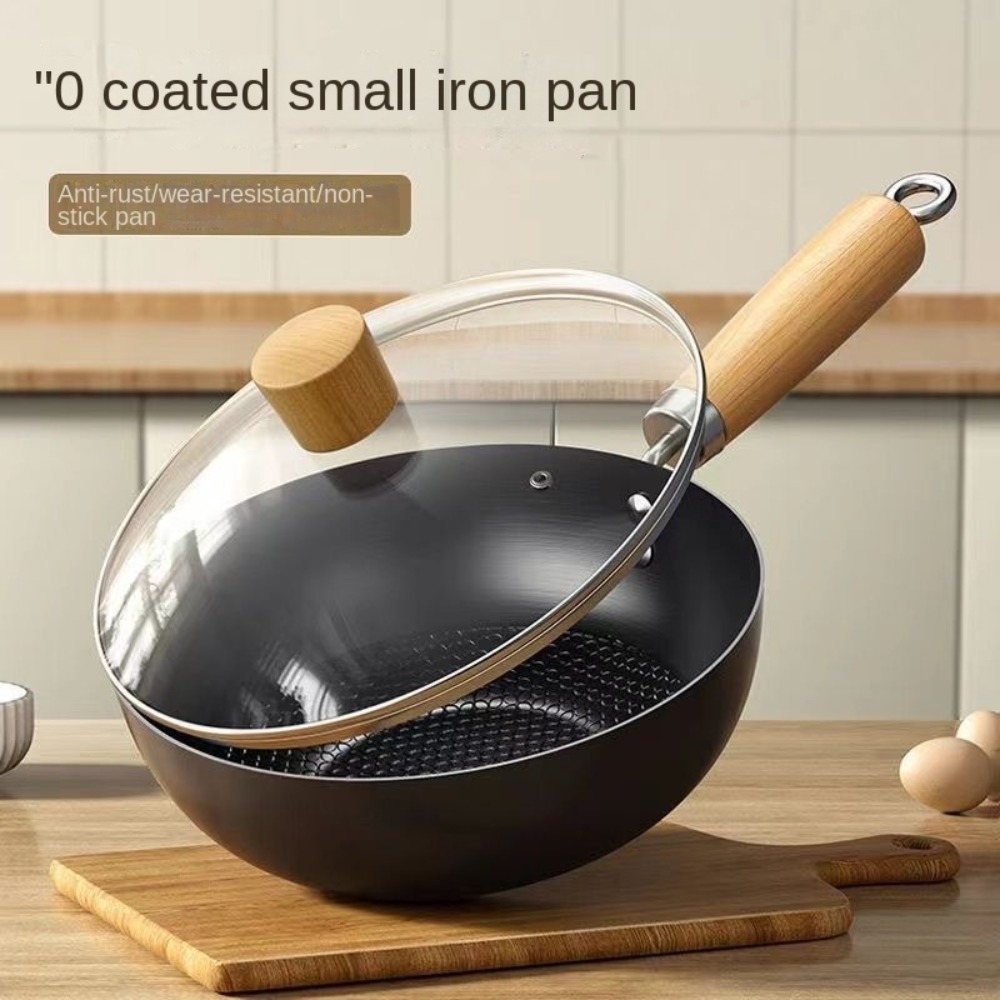 Hand-forged Mini Frying Pan Nonstick Uncoated Iron Pot Saucepan Kitchen Supplies with Lid Cast Iron Wok Gas Induction Cooker
