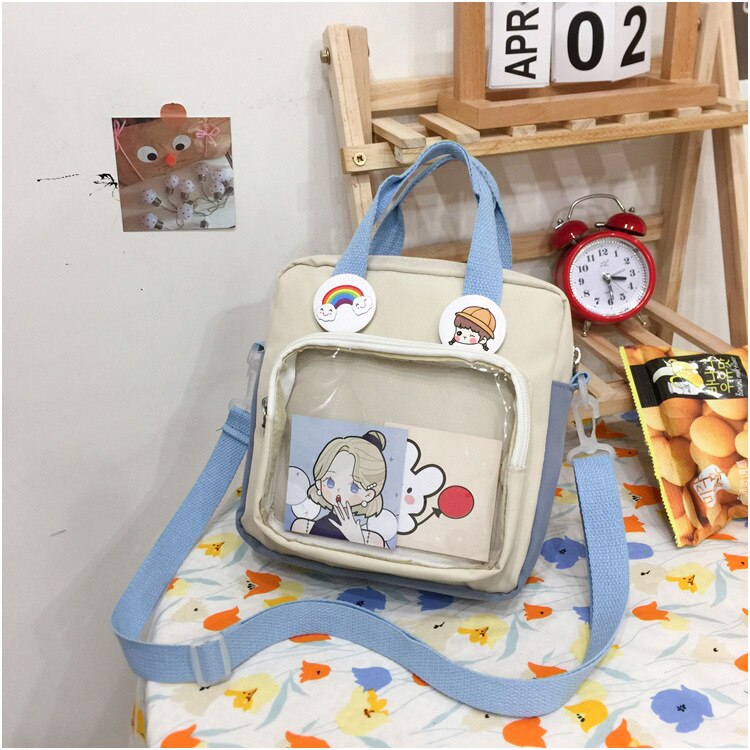 Itabag Nylon Vierkante Japanse Stijl Dames Transparante Zak Lolita Meisje Transparant Pvc Ita Tas Een-Schouder Itabag Draagtas grote: Blauw