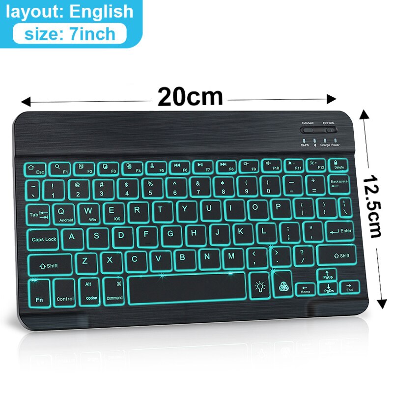 Tastiera Bluetooth RGB tastiera Wireless Bluetooth Mini tastiera russa spagnola RGB retroilluminata ricaricabile per Tablet ipad: 7 Inch EN Keyboard
