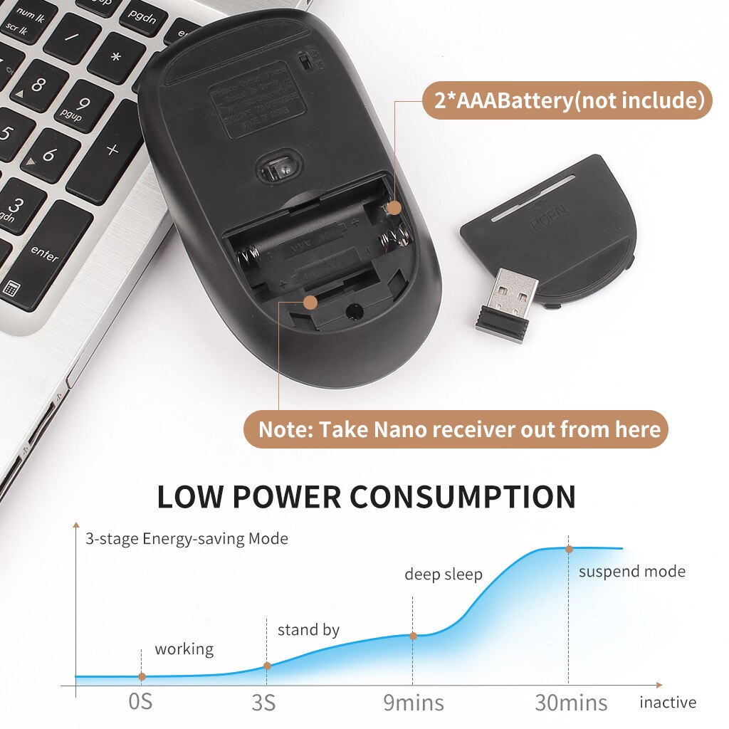 2.4g computer draadloze muis goud zwart ronde wiel stille draadloze muis eenvoudige en modieuze kantoor muis voor pc laptop