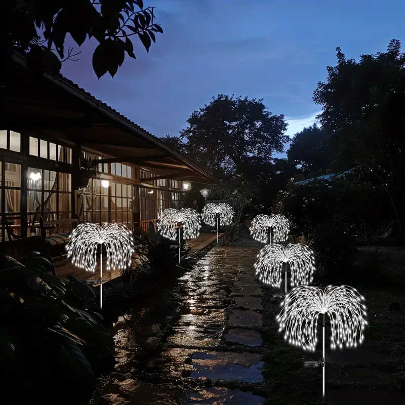 Luces solares de jardín para exteriores, luces solares impermeables de fuegos artificiales, decorativas para exteriores, para macizo de flores, decoraciones navideñas de Halloween: Púrpura / MARRÓN