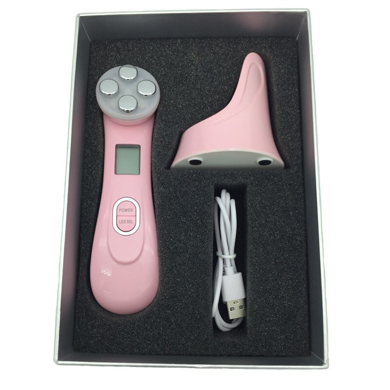 Electric Face Lifting Facial Machine RF EMS Electroporation Mesoterapy LED Light Radio Frequency Skin Firming Tightening Device: Pink with box
