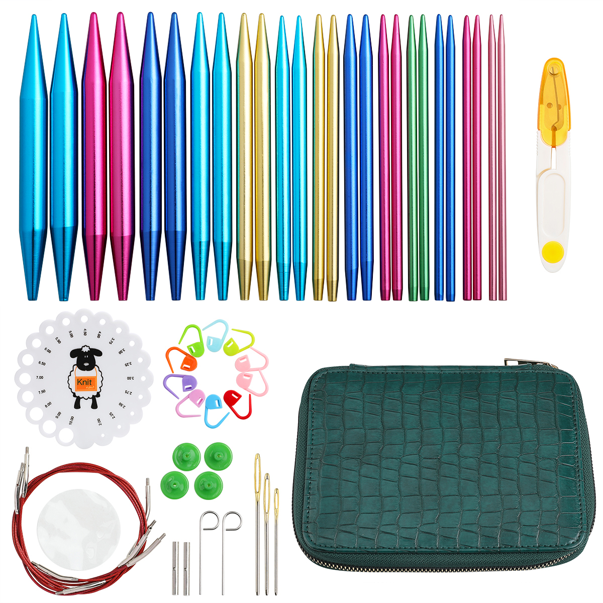 Circular Knitting Needles Set 26pcs Interchangeable Crochet Needles for Crochet Yarn Knitting Accessories Kit for Beginners: Style E-1