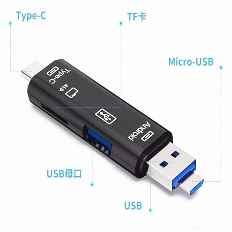 Kebidu-leitor de cartão micro usb tipo c, alta velocidade, 5 em 1, universal, otg tf/sd para celular, para mac10, win7/8/xp/vista