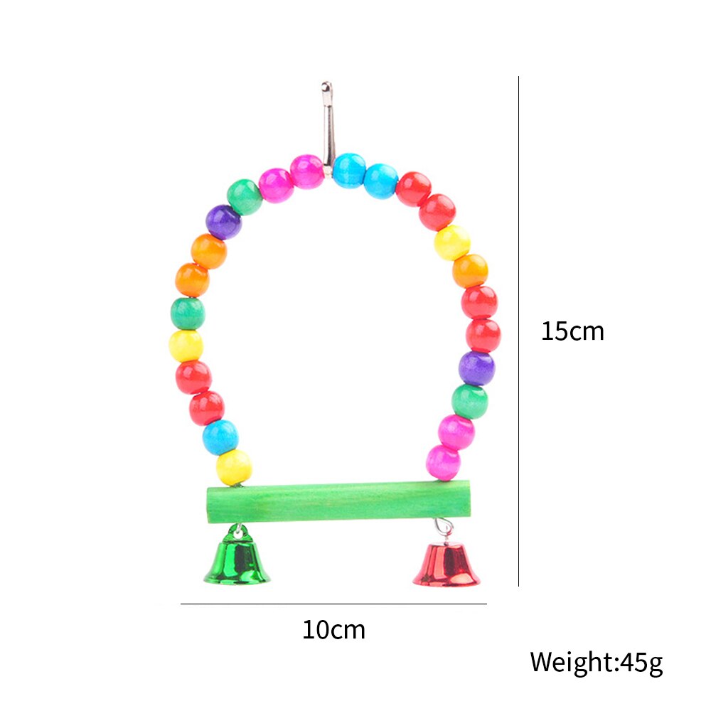 Parrot Hanging Cage Bird Cage Toys for Parrots Reliable &amp; Chewable-Swing Hanging Chewing Bite Bridge Wooden Beads Ball Bell Toys