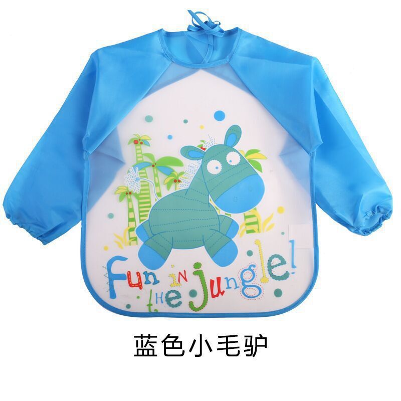 Infants Children Long Sleeve Waterproof Eva Overclothes Cartoon Baby Bib: 14 Blue Little Donkey