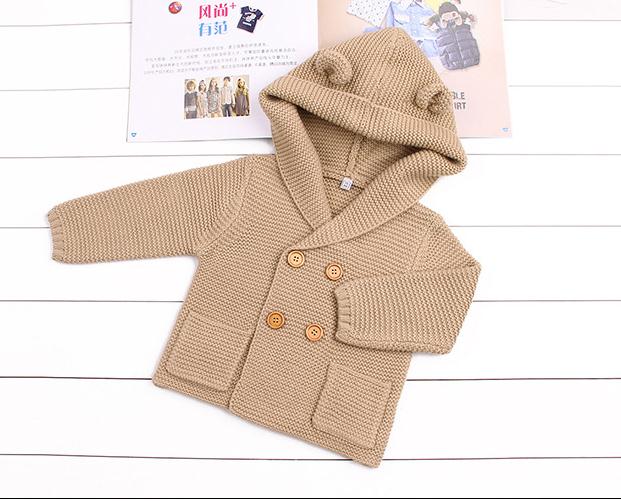 0-24M Babys Boy Girl Winter Autumn Sweater Long Sleeve Hooded Jacket Solid Cute Warm Knitting Coat