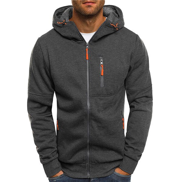 Outdoor Sports Hoodies Running Fitness Jogging Gym Hiking Jacket Men's zipper Hooded Cardigan Slim Hooded Sportswear Coat: 2XL / Dark Gray