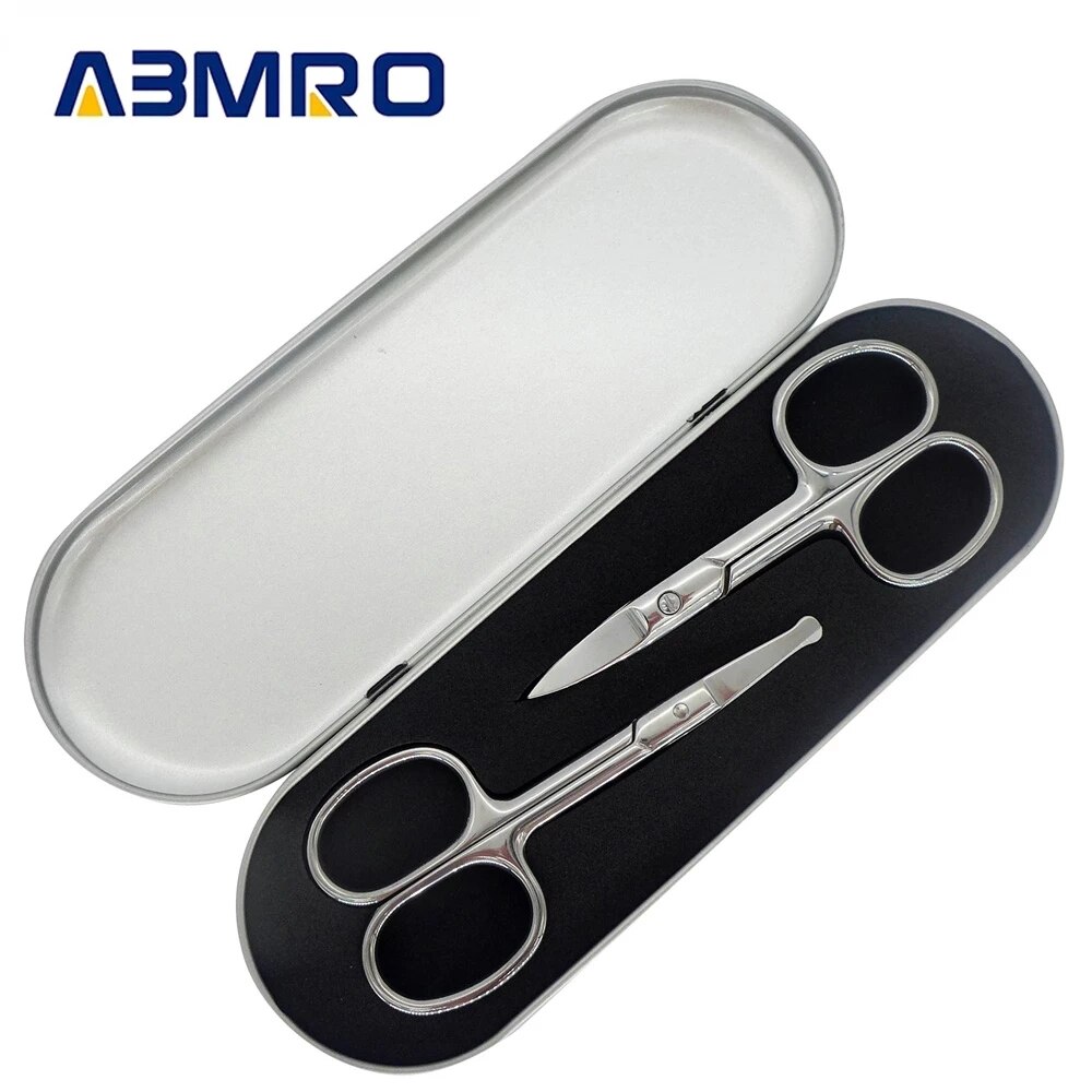 2Pcs Stainless Steel Grooming Small Scissors Nose Hair Trimming Beard Mustaches Eyebrow Eyelashes Ear Hair Trimmer for Men Women