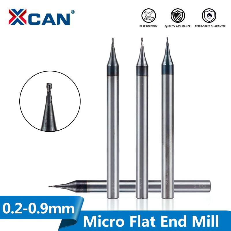 Xcan 1Pc 0.2-0.9Mm Tiain Micro Flat End Mill 4Mm Schacht 4 Fluit Frees Hrc 55 Mirco Carbide Cnc Graveren Bit Router Bit