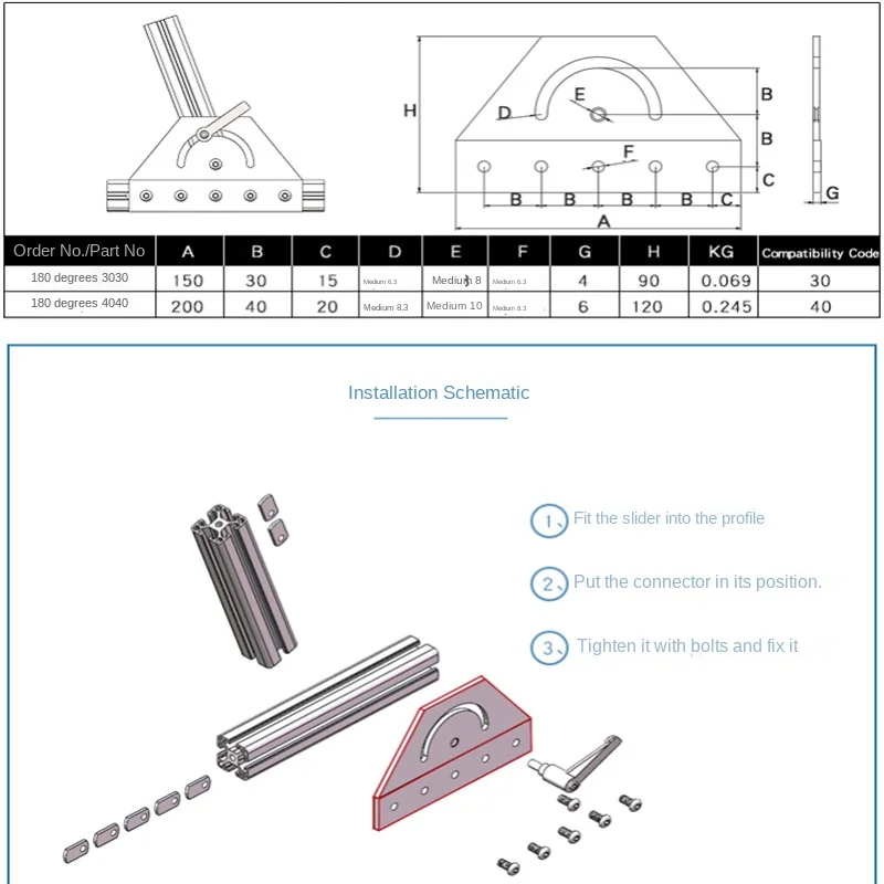 Pièce de fixation d'angle de profil en aluminium, plaque de connexion de direction, 90 degrés, 180 degrés, 3030, 4040