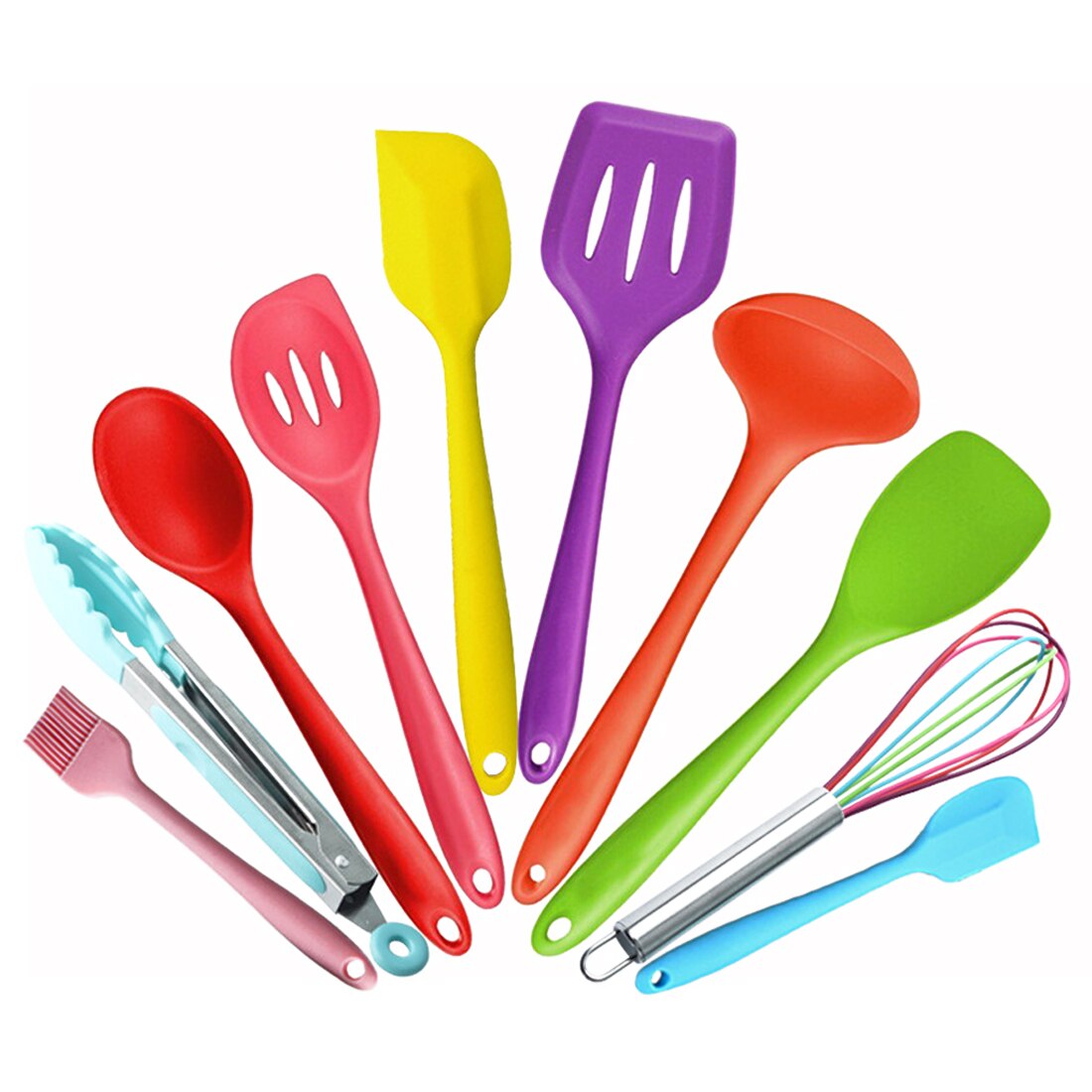 10pcs/set Silicone Kitchen Utensils Cooking Utensil Set Spatula, Spoon, Ladle, Spaghetti Server,Gadget Cooking Tools: Multicolor