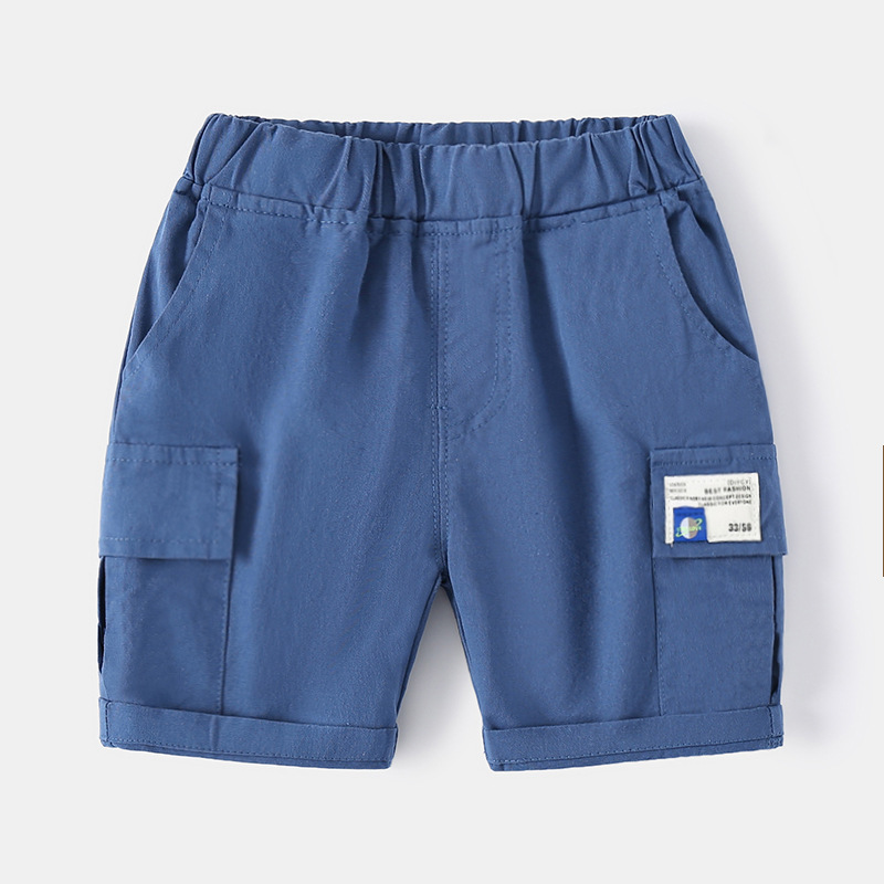 Mudkingdom 2022 Baby Boys Shorts Pocket Elastic Waist Kids Short Clothes for Children Clothing Boy Summer Cotton Cargo Pants: Blue / 6T