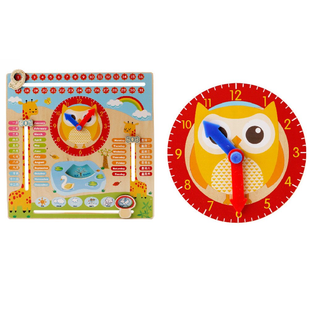 Wooden Calendar Toy Multifunction 6 in 1 Hanging Kids Clock Date Weather Chart Early Educational Toys Learning Calendar Time