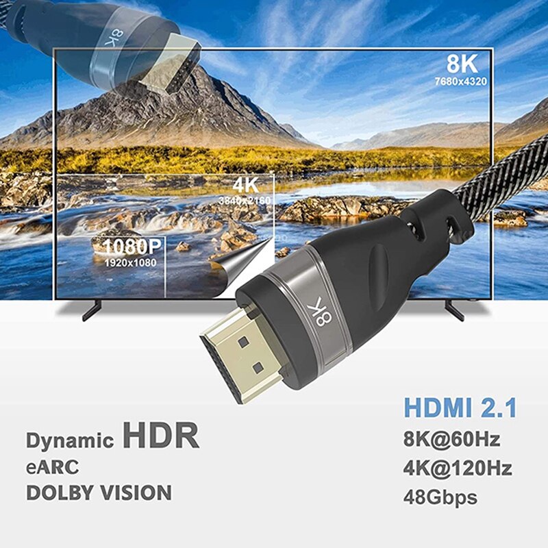 8K Hdmi Kabel Hdmi 2.1 Kabel Real, Hoge Snelheid 48Gbps 8K(7680X4320)@ 60Hz, 4K @ 120Hz Dolby Vision Hdcp 2.2, 4:4:4 Hdr (3M)