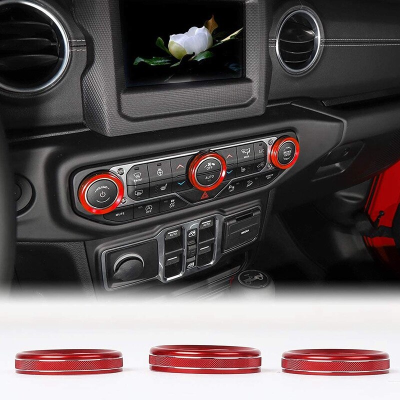 Car Interior Headlight Switch & Air Conditioning Knob Button Ring Trim Cover for Jeep Wrangler JL JLU