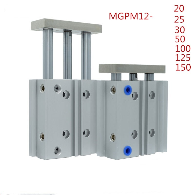 Tipo smc mgpm12 cilindro fino com haste mgpm 12-20/25/50/75/100/125/150 três eixos três barra mgpm 12 componentes pneumáticos