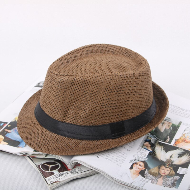 Jazz männer Hut Woven Stroh Sonnenschirm Hut Lässig Hut Gürtel Schnalle Strand Hut Stroh Sonnenhut Weiß Hochzeit Schwarz Gürtel frauen Fedoras Gorro: NO.2-Coffee