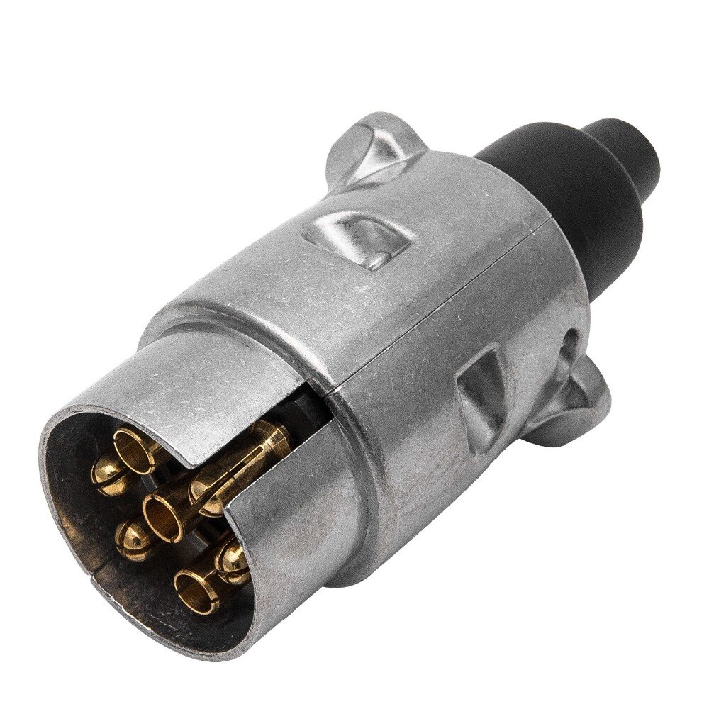 12V 7Pin Trailer Plug Round Wiring Light Towing Metal Caravan Truck Boat Socket Silver
