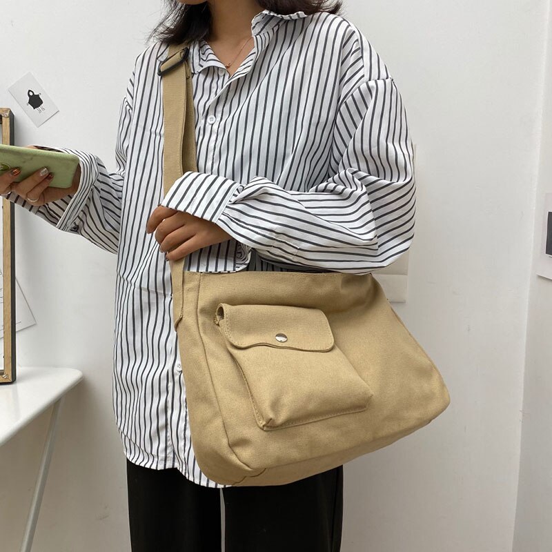 Vrouw Tassen Stevige Canvas Grote Capaciteit Shopper Vrouwen Handtas Eenvoudige Mode Dames Crossbody School Schouder Vrouwen Tas