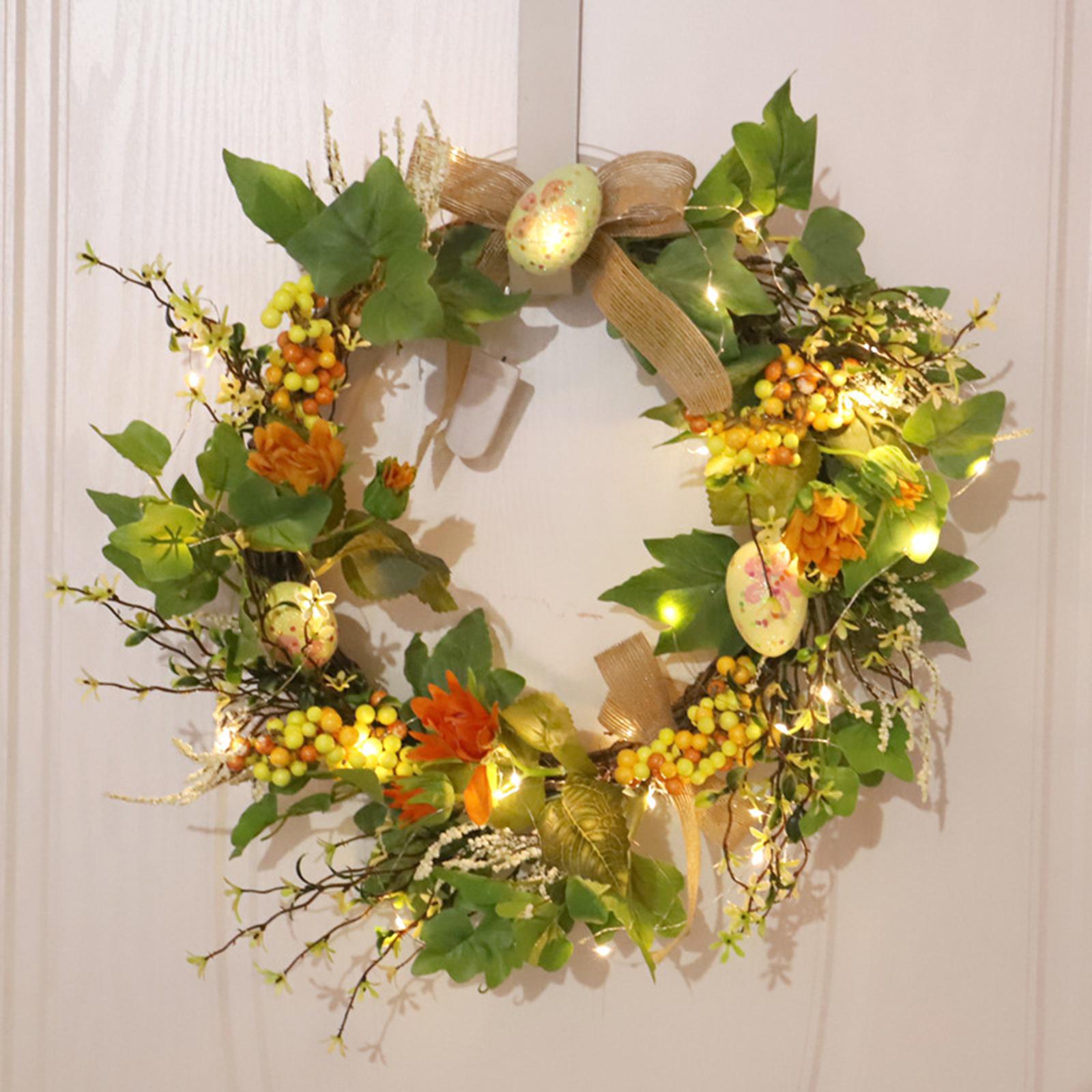 Hanging Easter Wreath Loop Birds Eggs Wreath Decoration Wood Artificial Garland for Window Doors Living Room Spring Fall