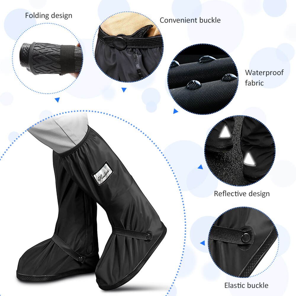 Waterproof Shoe Covers Outdoor Zipper Water Resistant Shoes Rainy Boots Covers PVC Folding Anti-Slip Cycling Overshoes Cover