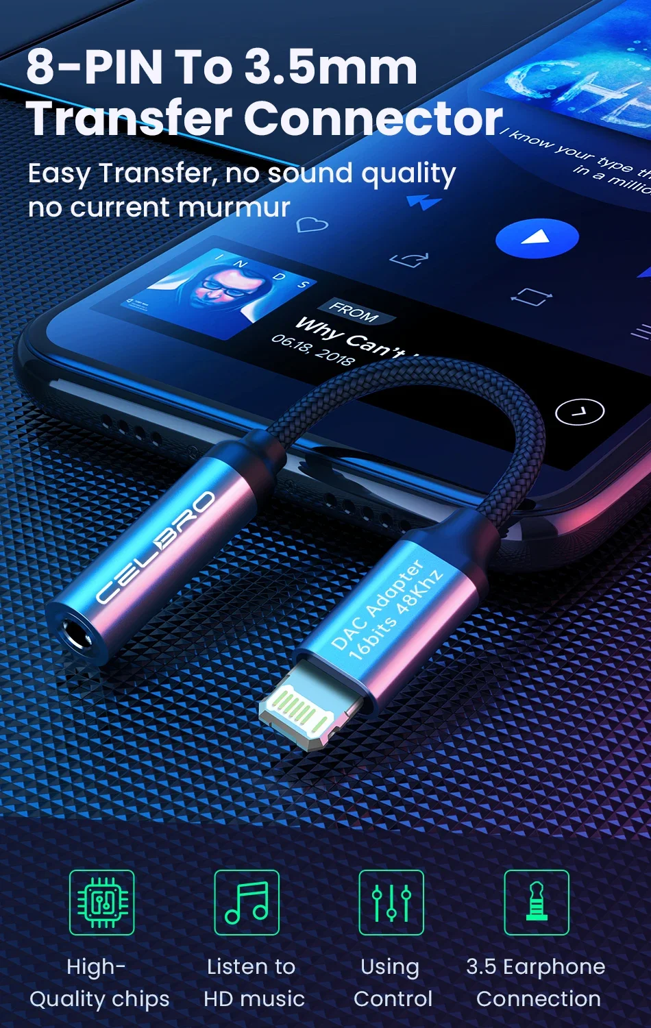 iPhone Hörlursuttag Adapter Kabel 3.5mm 8-pin till 3.5 MM Aux Ljudkabel för iPhone 15 Pro Max 14 Plus 13 12 SE 11 Xs 8 7