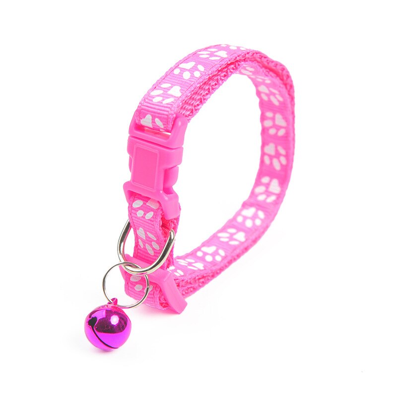 Pet Collar Teddy Bomei Dog Cartoon Footprint Cat Necklace Supplies With Bell Adjustable Buckle Cat Accessories Collar Small Dog: Rose Red
