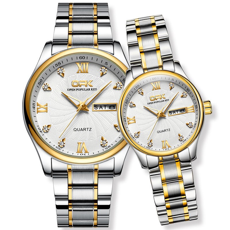 OPK montre Couple montre Quartz montres Simple montre de luxe étanche affaires montre-bracelet lumière confortable pour amant montre: Couple-White