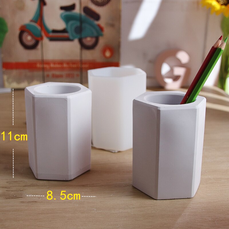 Concrete casting Molds Candle Cups Molds Polygonal pot molds Silicone Pen Holder Molds Pencil Cup Molds: Light Green