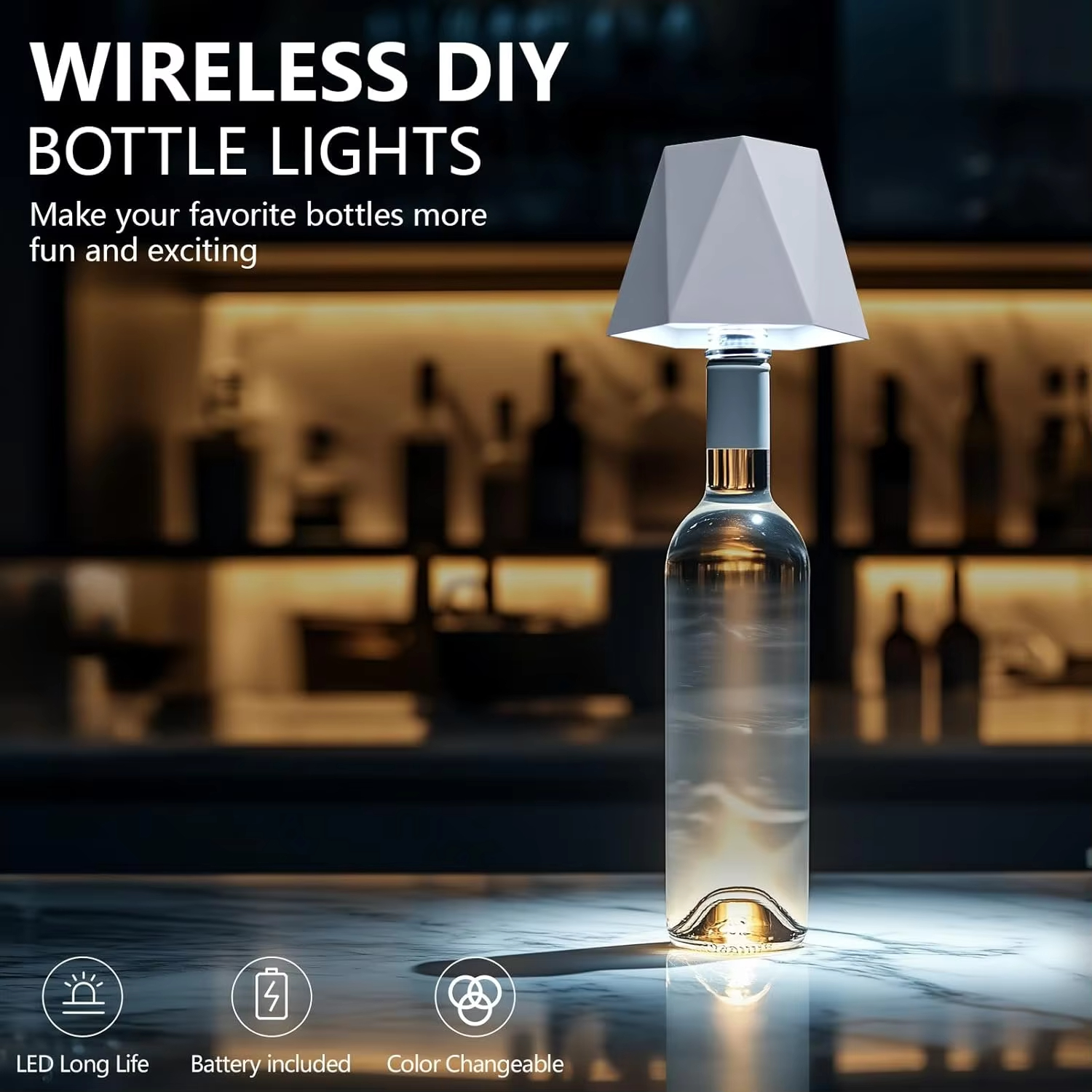 Wijnfles LED draadloze tafellamp 3-kleuren Traploos dimbaar USB oplaadbaar Eettafelverlichting Dranklamp Top touch