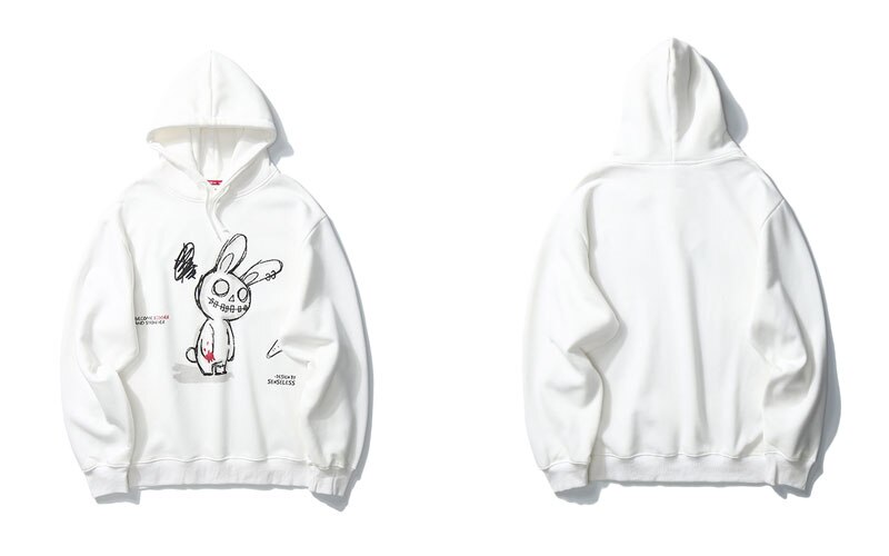 GONTHWID Carrot Smiling Rabbit Print Sweatshirts Streetwear Mens Hooded Hoodies Hip Hop Harajuku Casual Pullover Coat: White / L