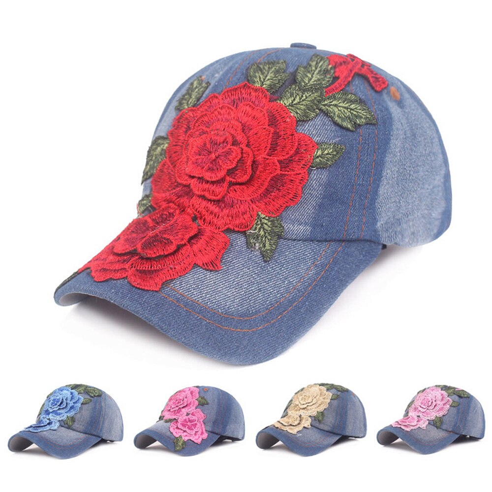Feminino floral denim clássico boné chapéu de beisebol casual ajustável cowboy chapéus hatcs0407