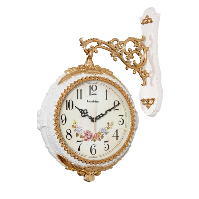 European style Classic Retro Modern Wall Clock 37CM Double Sided Outside Bracket Clock Home Decoration Hanging Watch: Default Title