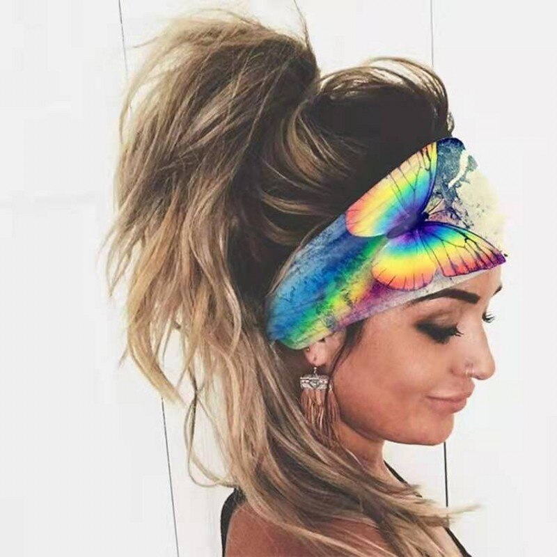 Tie-dye-Diadema deportiva para mujer y niña, bandas elásticas para el cabello, banda para el cabello Bohemia estampada, diadema deportiva, banda elástica para Yoga