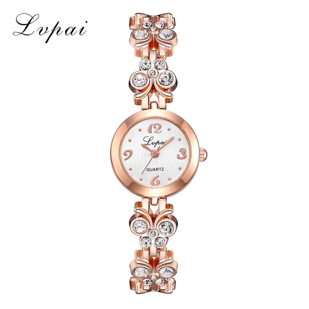 Women Quartz Ladies Bracelet Watches Diamond Steel Strap Luxury Brand Lvpai Wristwatch Clock Relogio Feminino: Rose Gold White