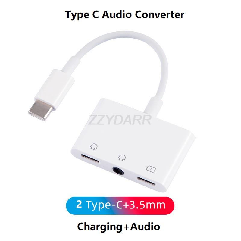 Type-C Headphone Adapter 3 in 1 USB C to 3.5mm Audio Converter USB C Audio Splitter and 60W Charging for iPhone15 Galaxy S23 S22: Ivory