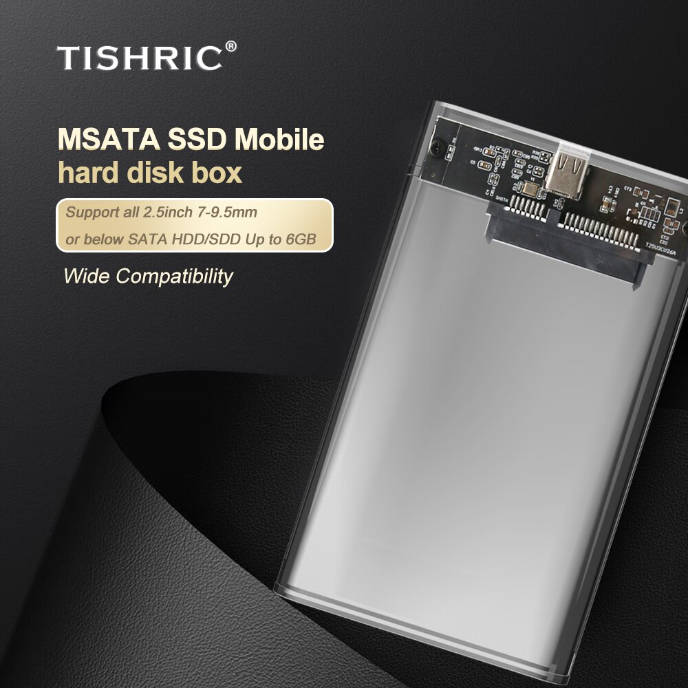 TISHRIC External HDD Case USB 3.0 SATA Type-c Hard Disk Case Adapter Hard Drive Enclosure 2.5" Up to 6GB SDD Case/Box