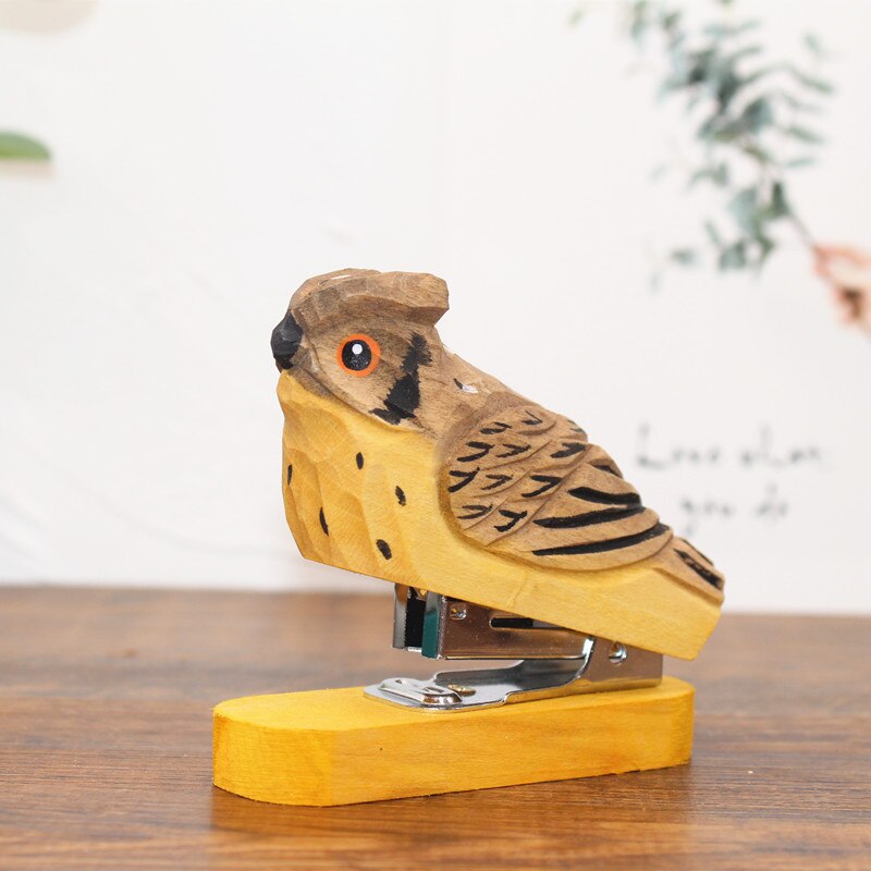 Grapadora creativa hecha a mano con de flamenco, Mini grapadora de madera con 3D de animales, se envía grapas, decoración de escritorio de aprendizaje para oficina