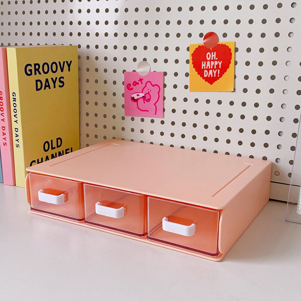 Desktop Acrylic Storage Box Drawer Organizer Large Capacity Sundries Storage Desktop Jewelry Nail Polish Makeup Drawer Container: Pink 3 grids