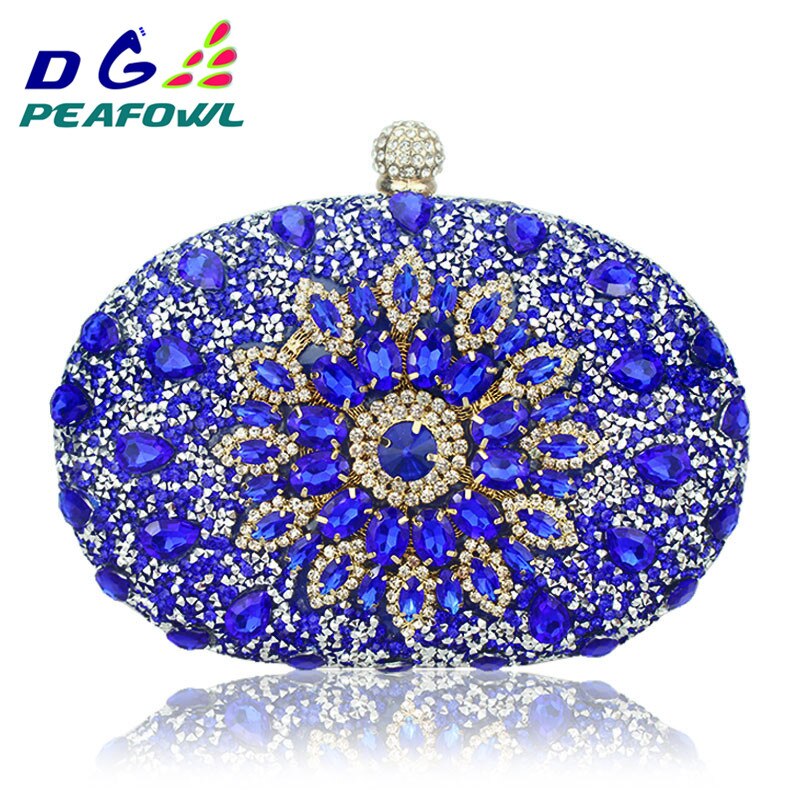 Luxe Clutch keten zak vrouw wedding diamond crystal Bloemen blauw rood Sling portemonnee mobiele telefoon zak portemonnee Handtassen